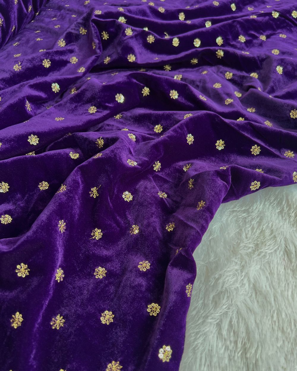 Premium Velvet Butti Work Purple Colour 45 Inches Width
