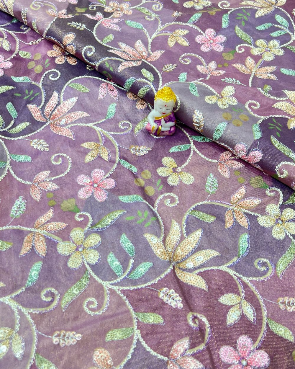 Cosmos Silk Work Lavender Colour 44 Inches Width