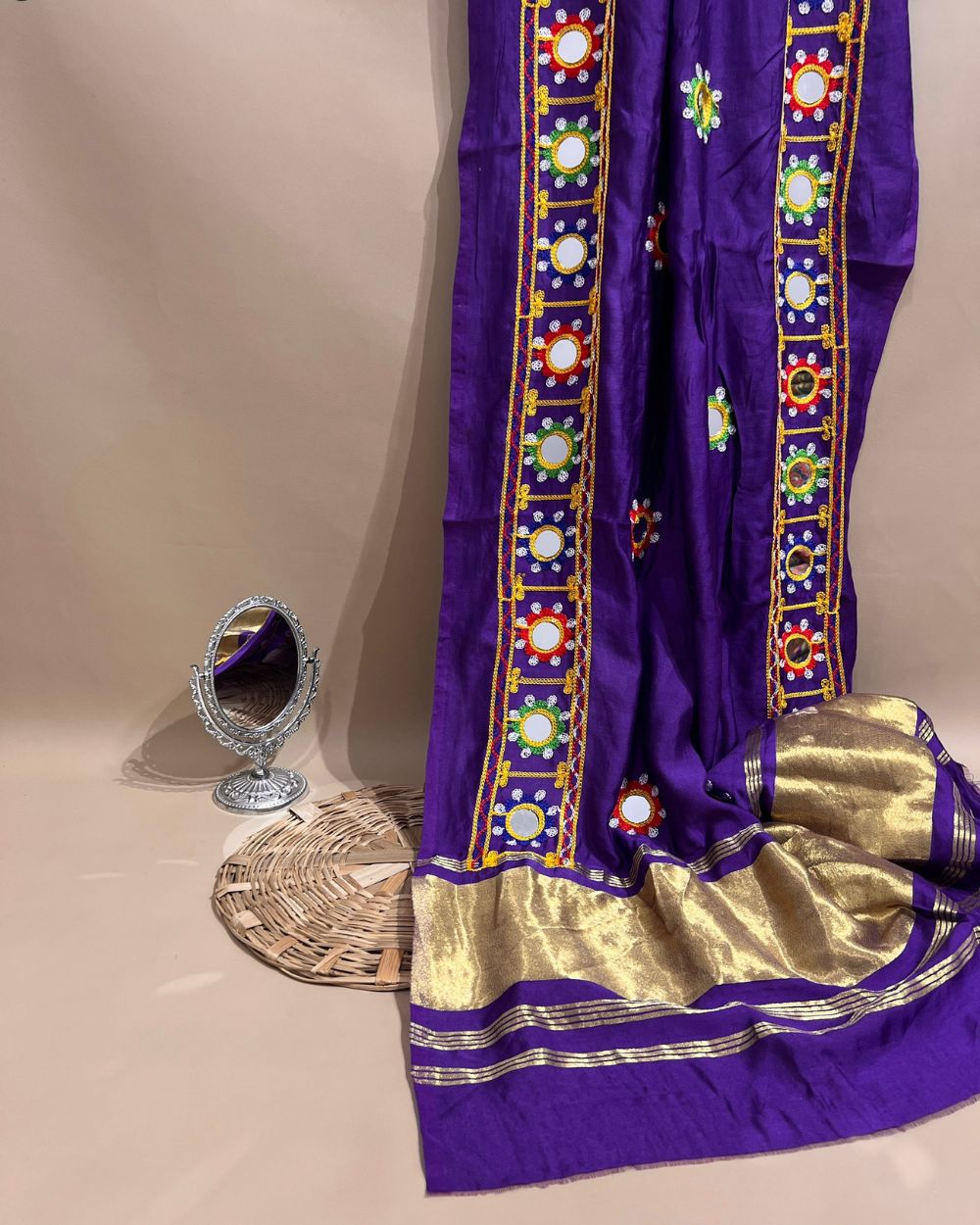 Abla Work Lagdi Patta Dupatta Art Silk Purple Colour 42 Inches Width