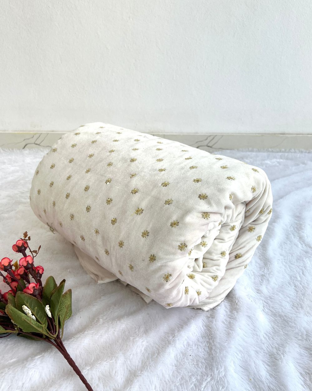 Premium Velvet Butti Work White Colour 44 Inches Width