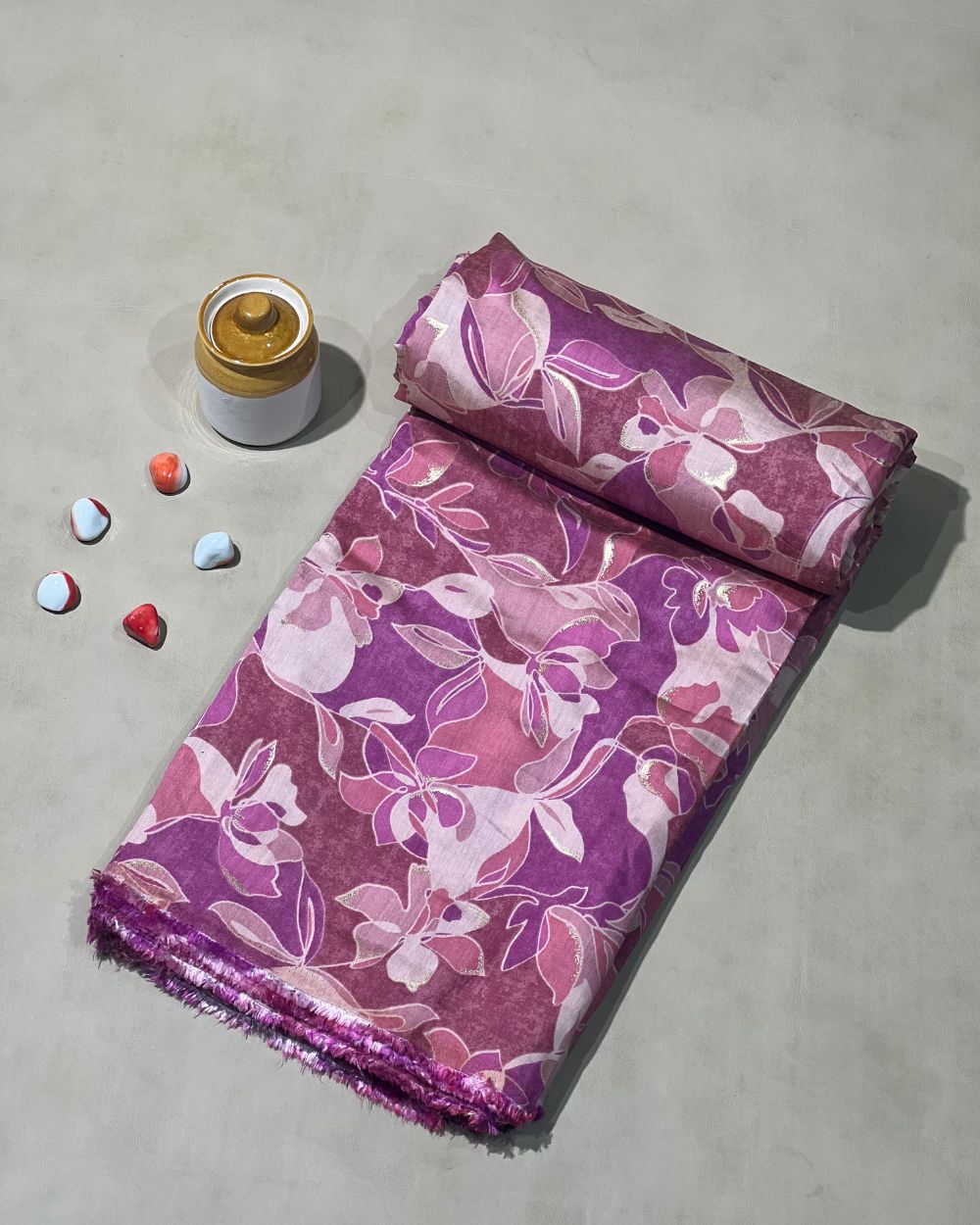 Printed Muslin (Foil) Onion Pink Colour 44 Inches Width