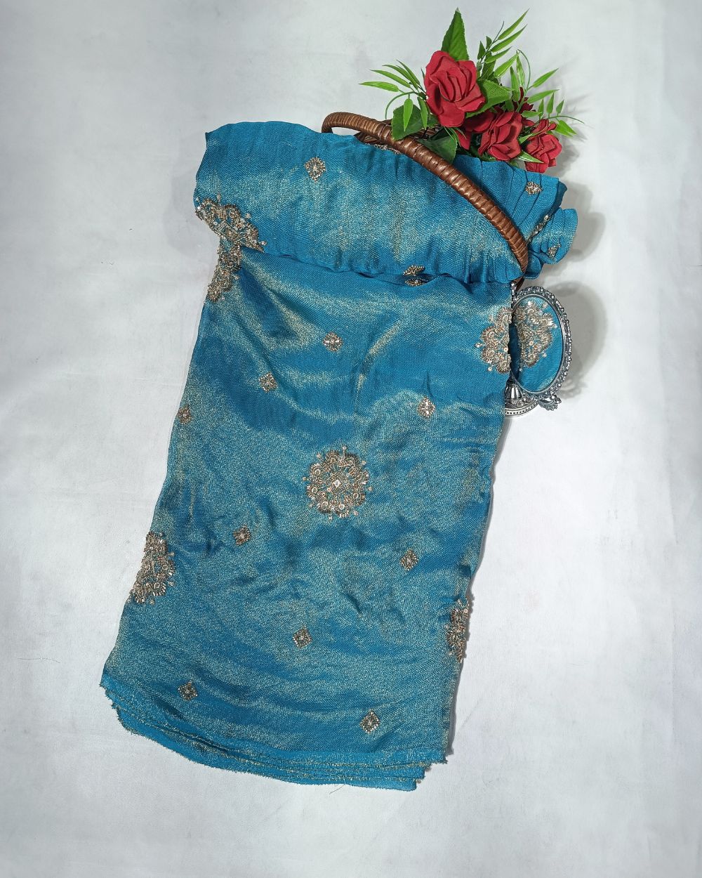 Premium Burberry Silk Work Sky Blue Colour 44 Inches Width