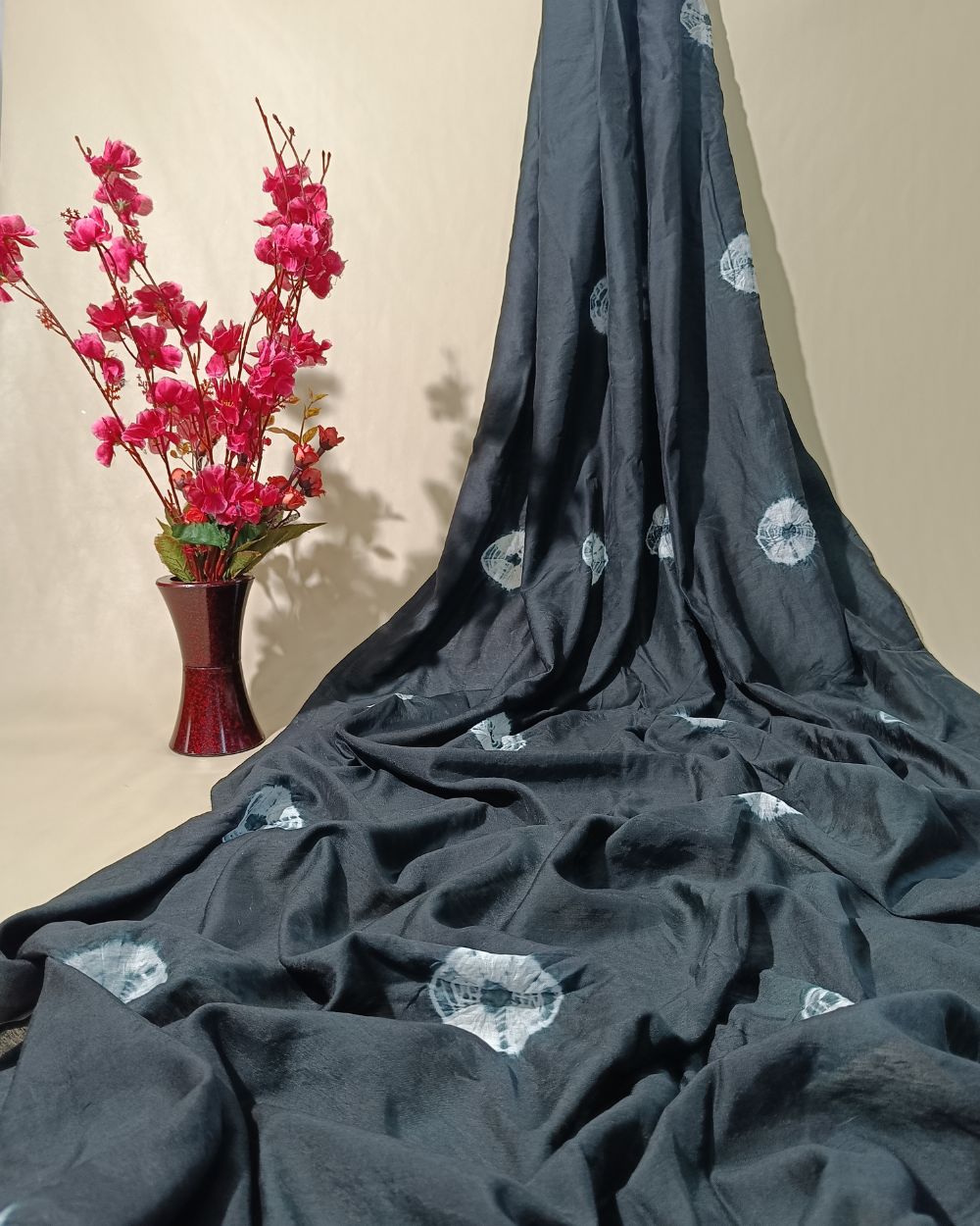 Chanderi Cotton with Shibori Print Black Colour 46 Inches Width