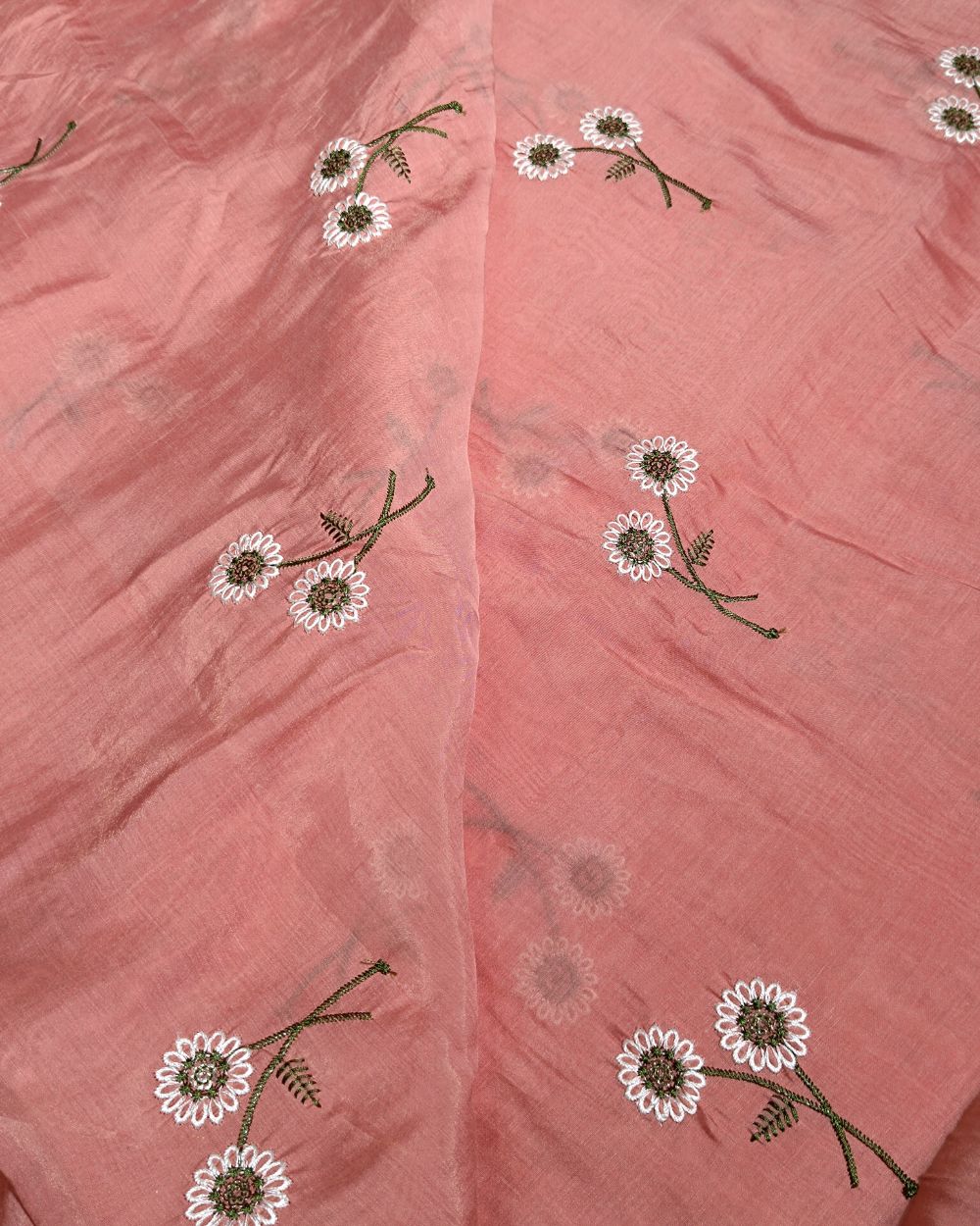 Chanderi Mal Cotton with Thread Work Light Peach Colour 43 Inches Width