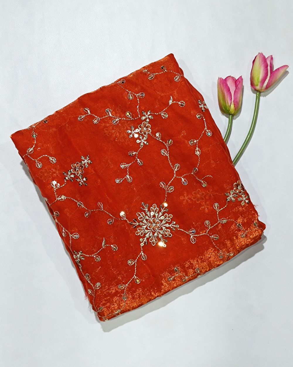 Space Silk Work Burnt Orange Colour 46 Inches Width