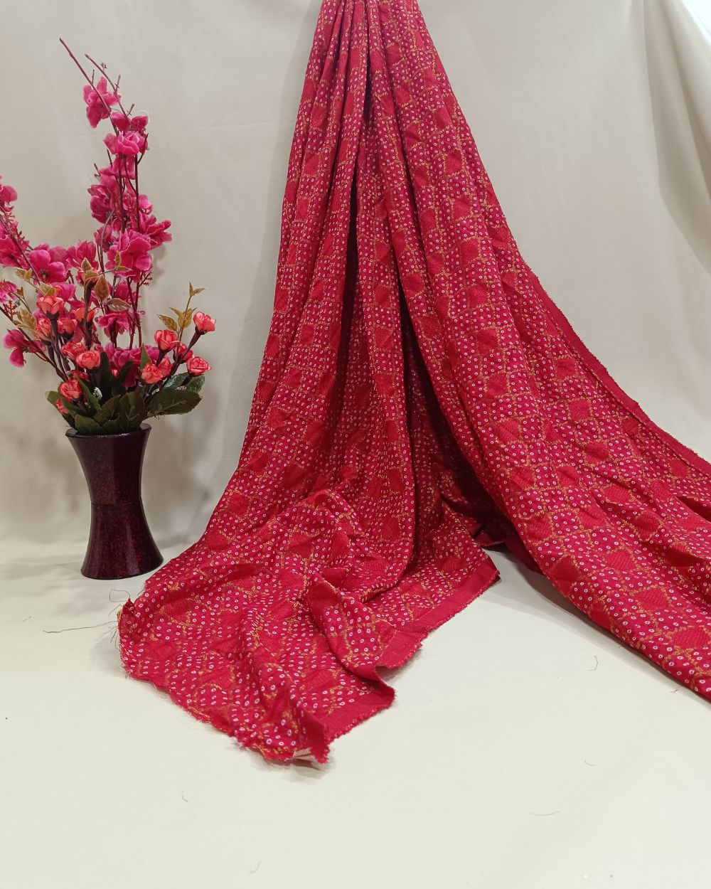 Jacquard Dola Silk Red Colour 44 Inches Width
