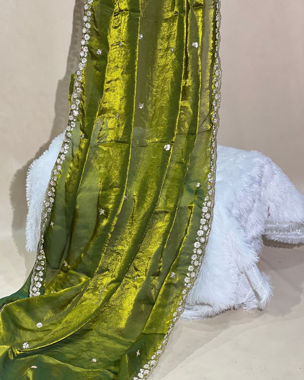 Space Silk Work Dupatta Fabric with Border Mehandi Green 38 Inches Width