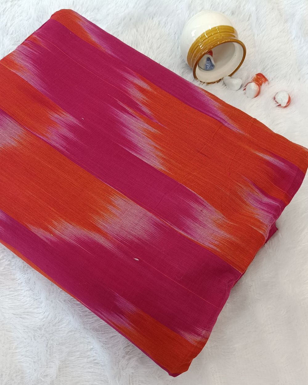 Woven Pure Cotton Ikat Pink Colour 42 Inches Width