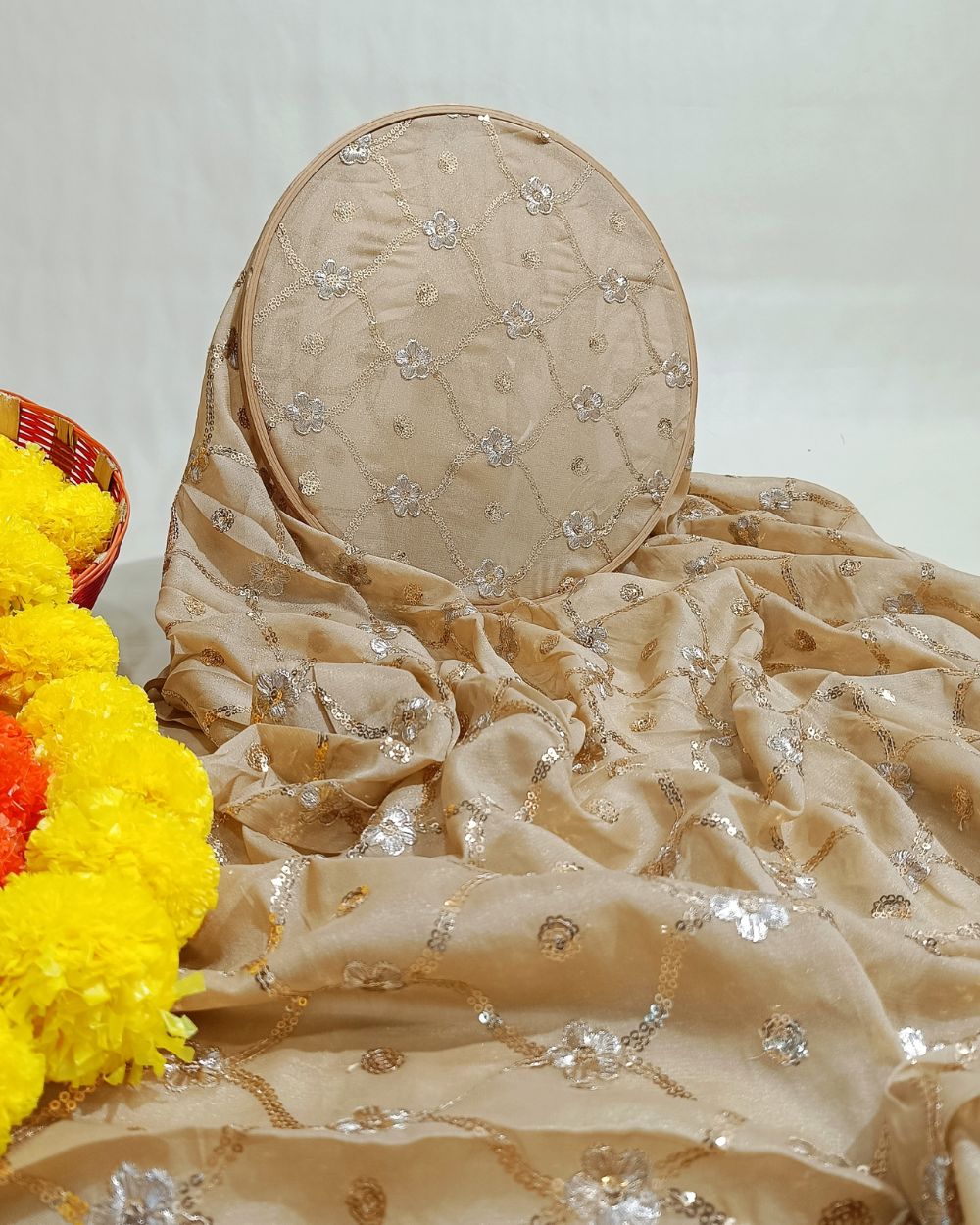 Premium Georgette Work Golden Colour 44 Inches Width
