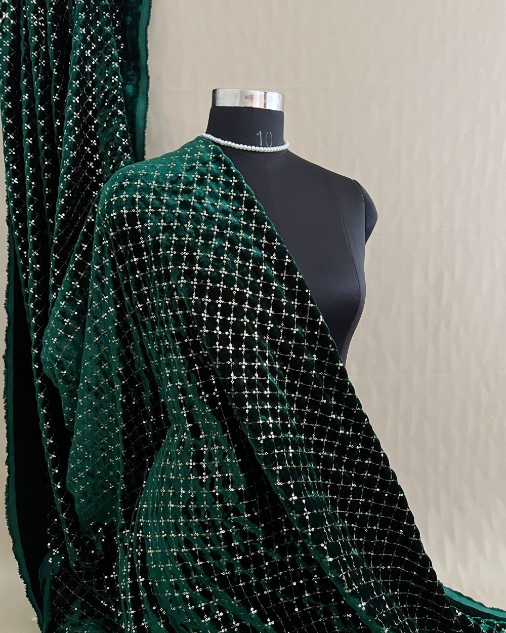 Velvet Work Bottle Green Colour 42 Inches Width