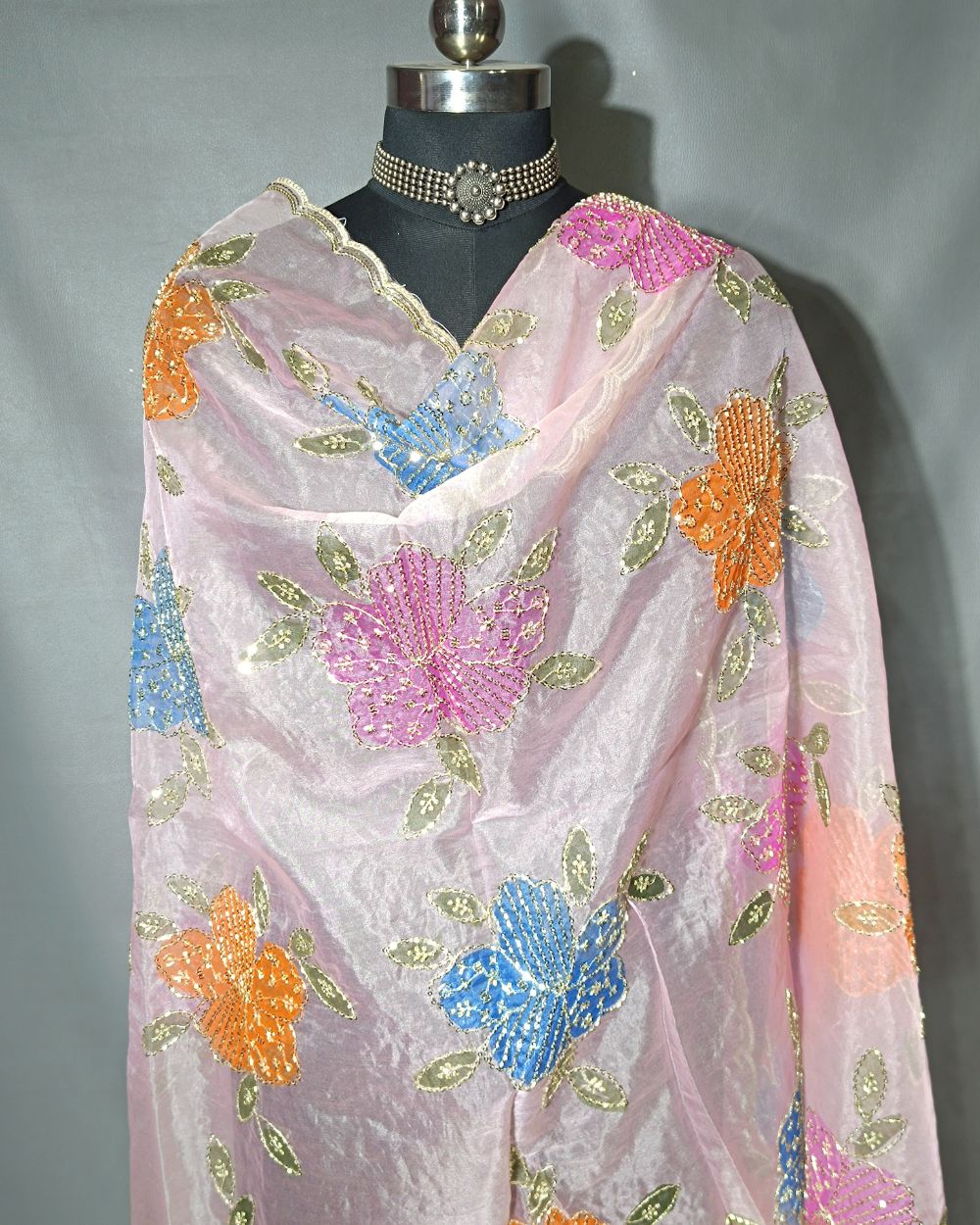 Premium Pure Soft Organza Work Dupatta Baby Pink Colour 39 Inches Width