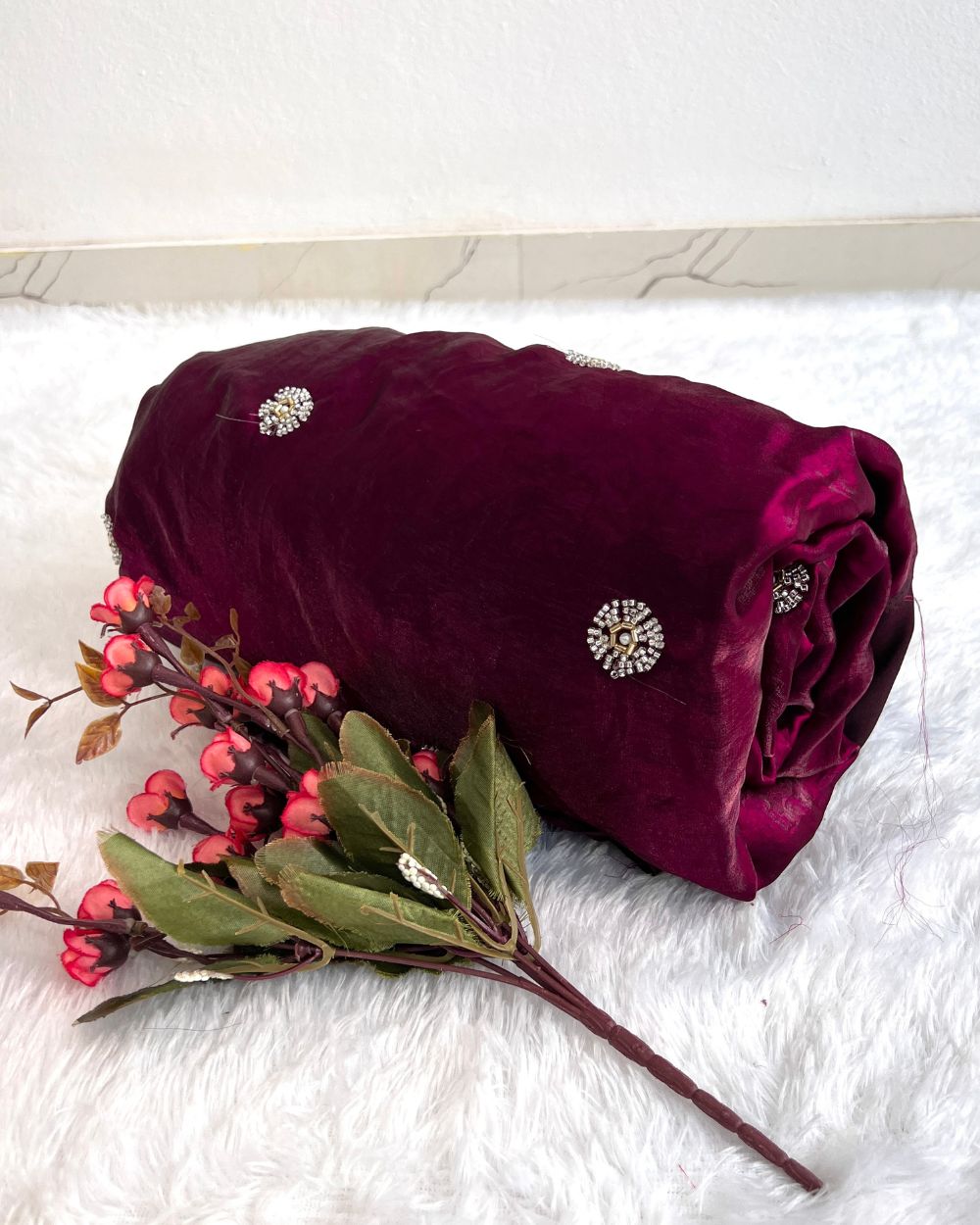 Space Silk Work Wine Colour 44 Inches Width