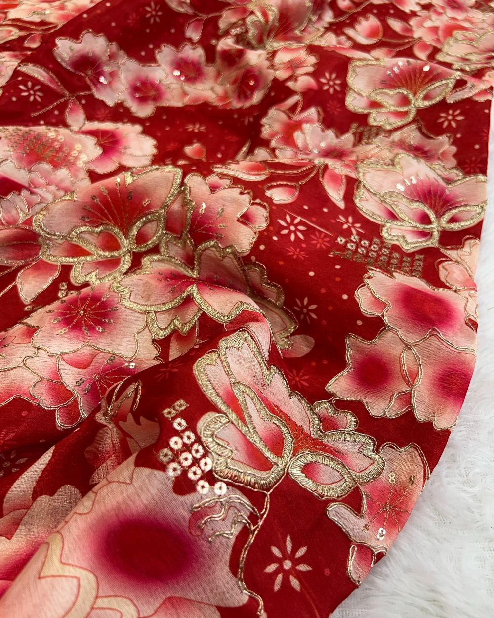 Chinnon Work Red Colour 46 Inches Width