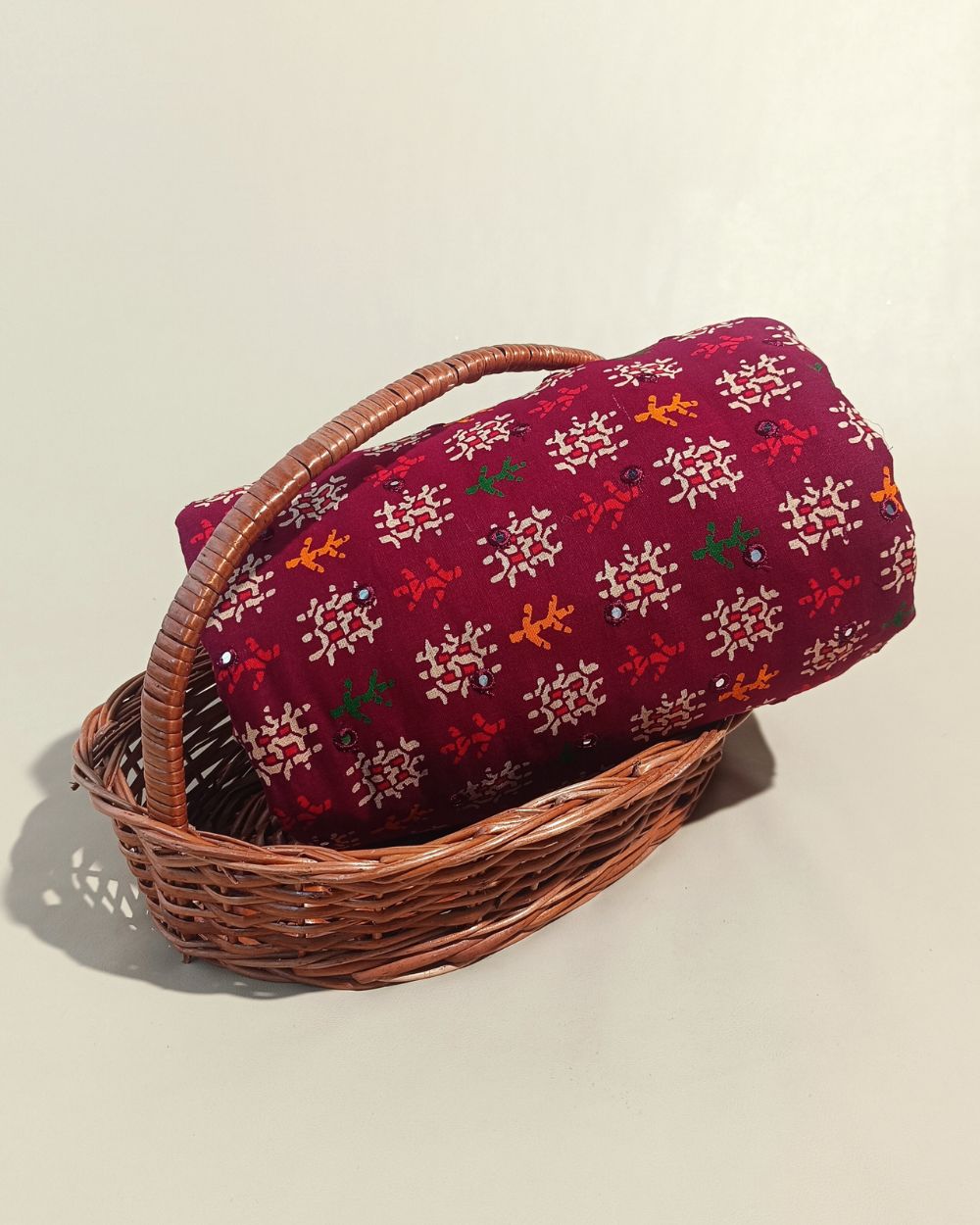Cotton Abla Work Maroon Colour 42 Inches Width