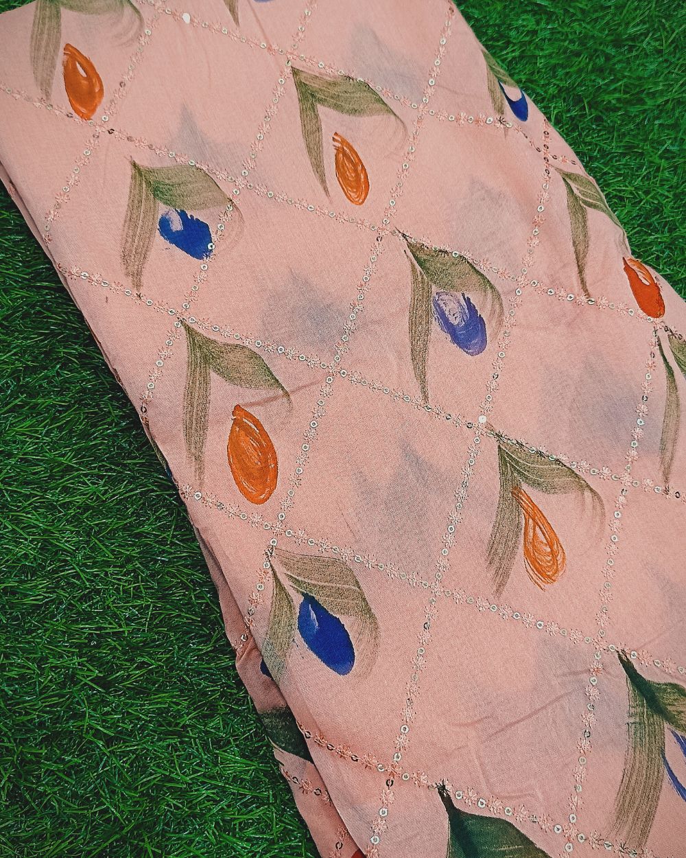 Chanderi Work Peach Colour 46 Inches Width