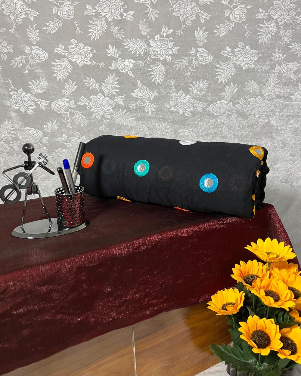Rayon Gamthi(Rajasthani) Work Black (Multicolor) 44 Inches Width
