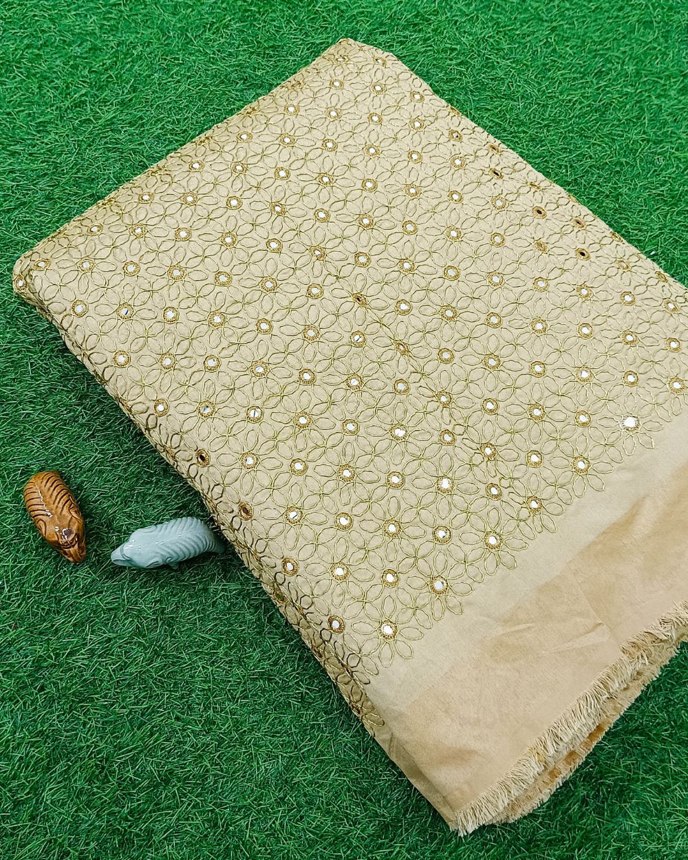 Cotton Silk Abla Work Golden Colour 44 Inches Width