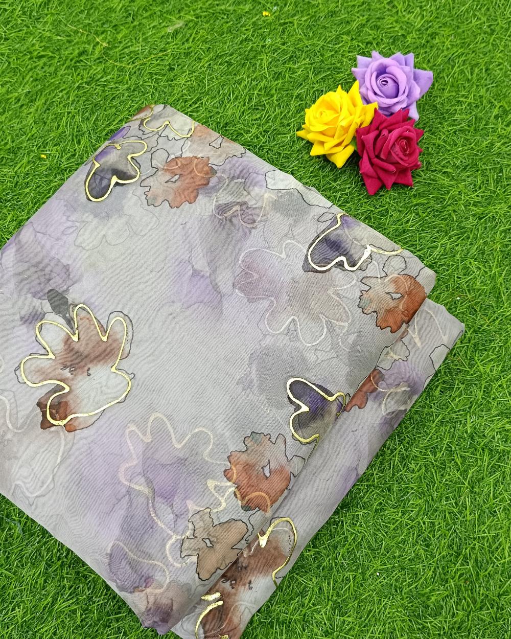 Premium Printed Organza Foil Pastel Lavender Colour 43 Inches Width