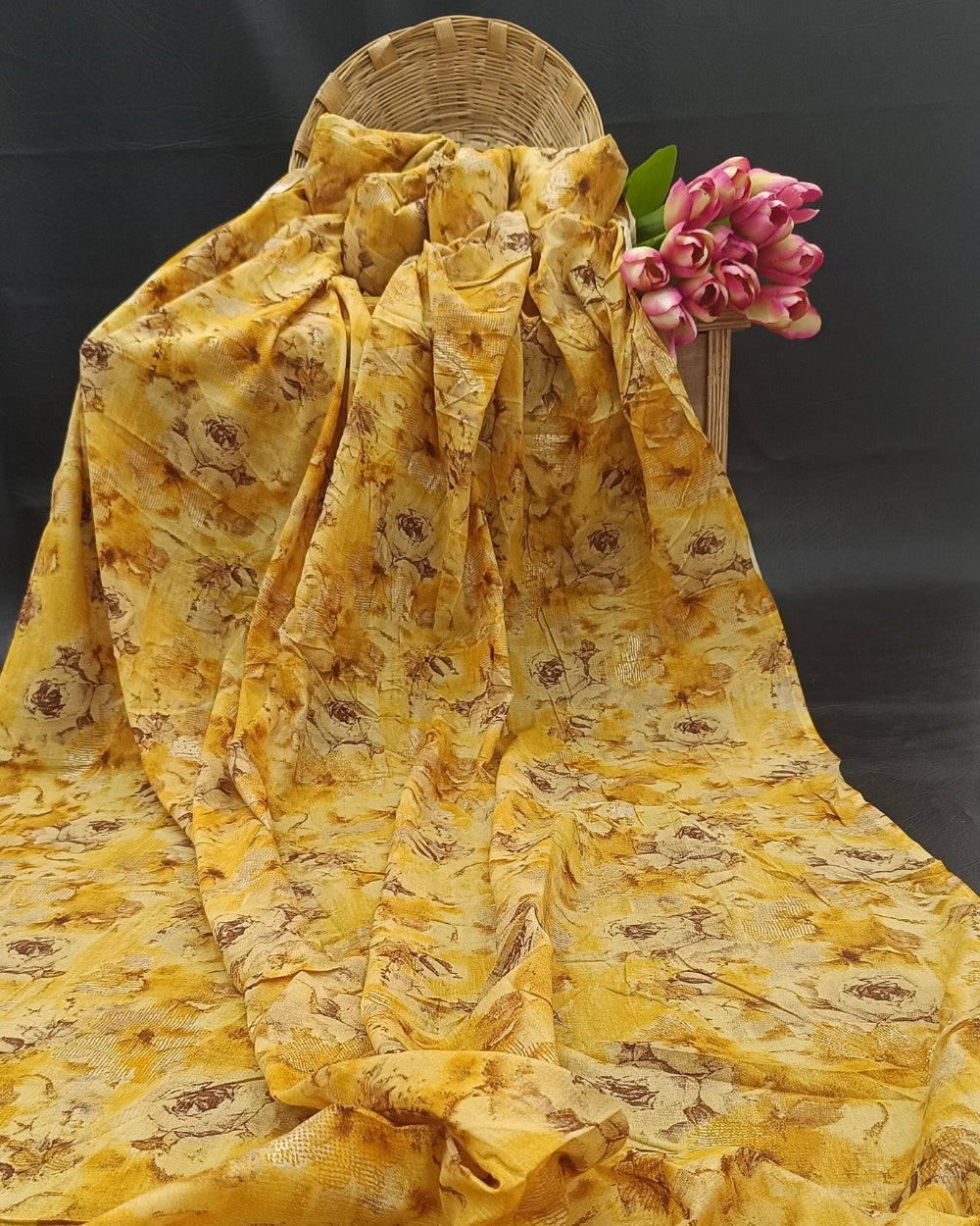 Printed Cotton(Foil) Mustard Yellow Colour 44 Inches Width