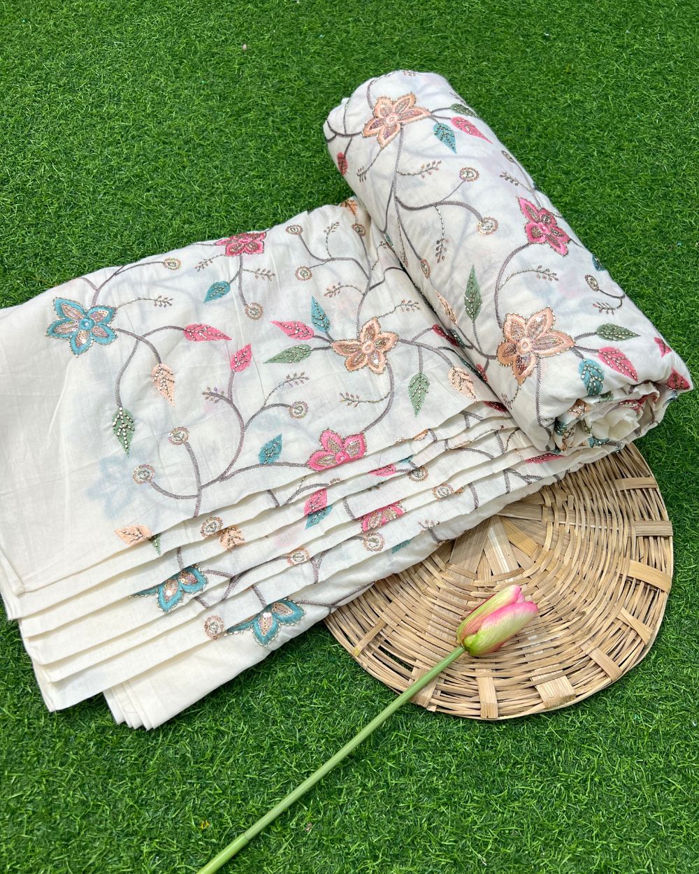 Kora Cotton Work Multicolor 46 Inches Width