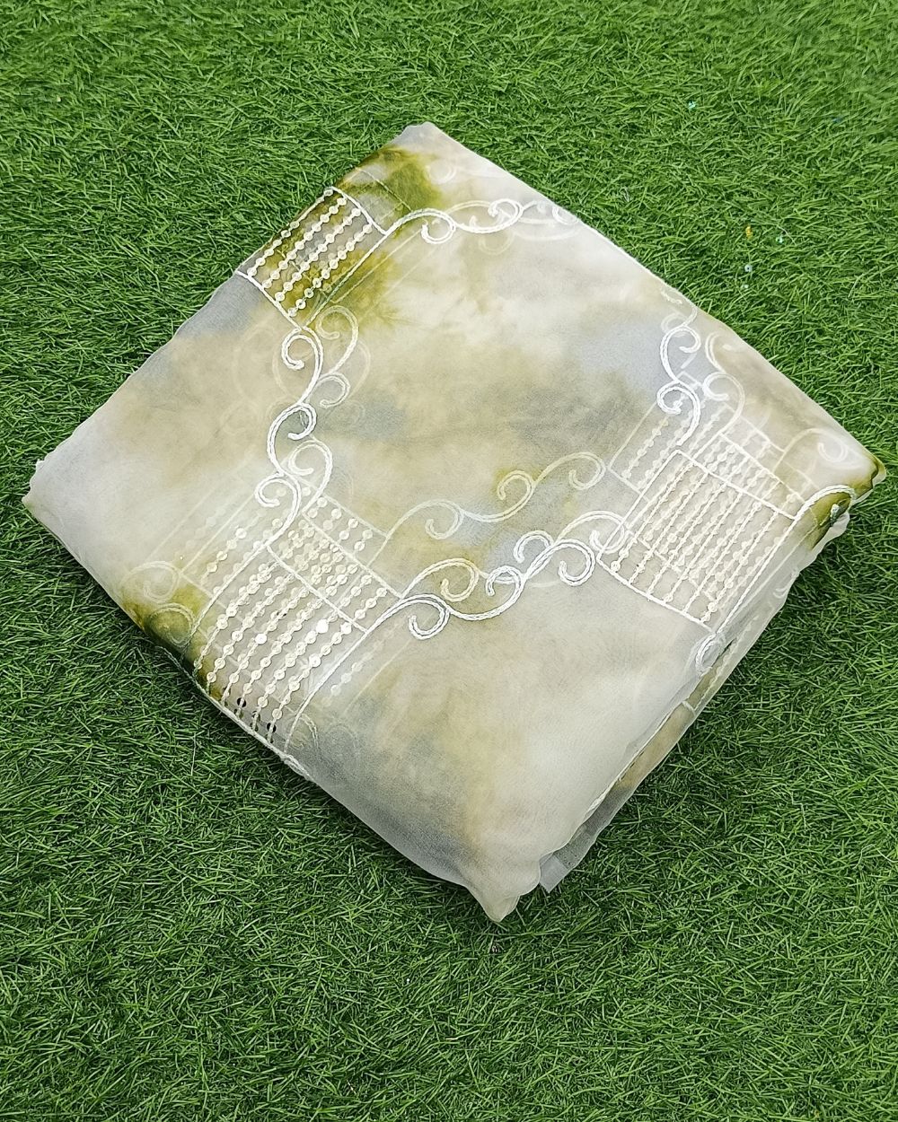 Organza Shibori Work Mehandi Green Colour 46 Inches Width