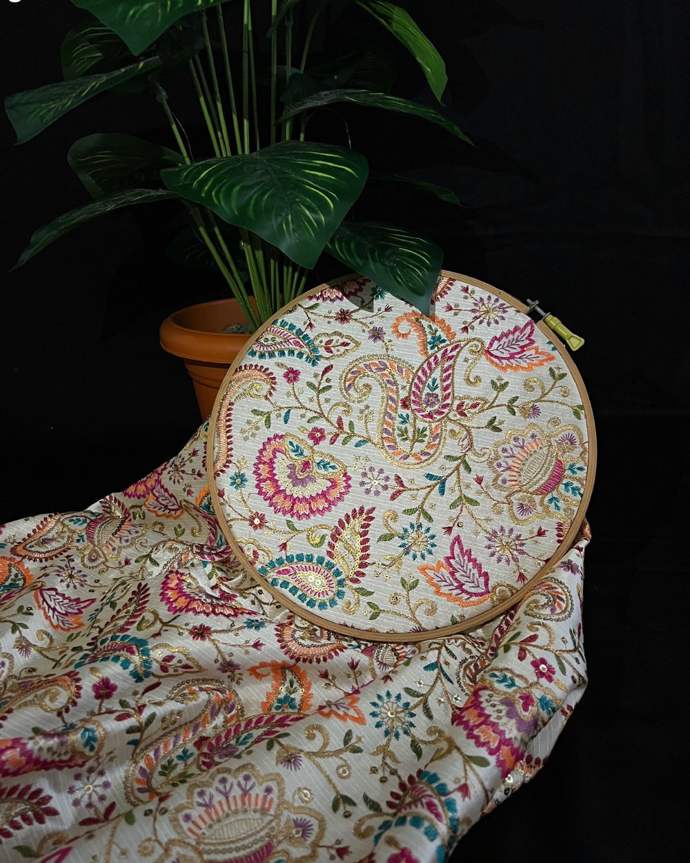 Mulberry Work Pearl White (Multicolor) 44 Inches Width