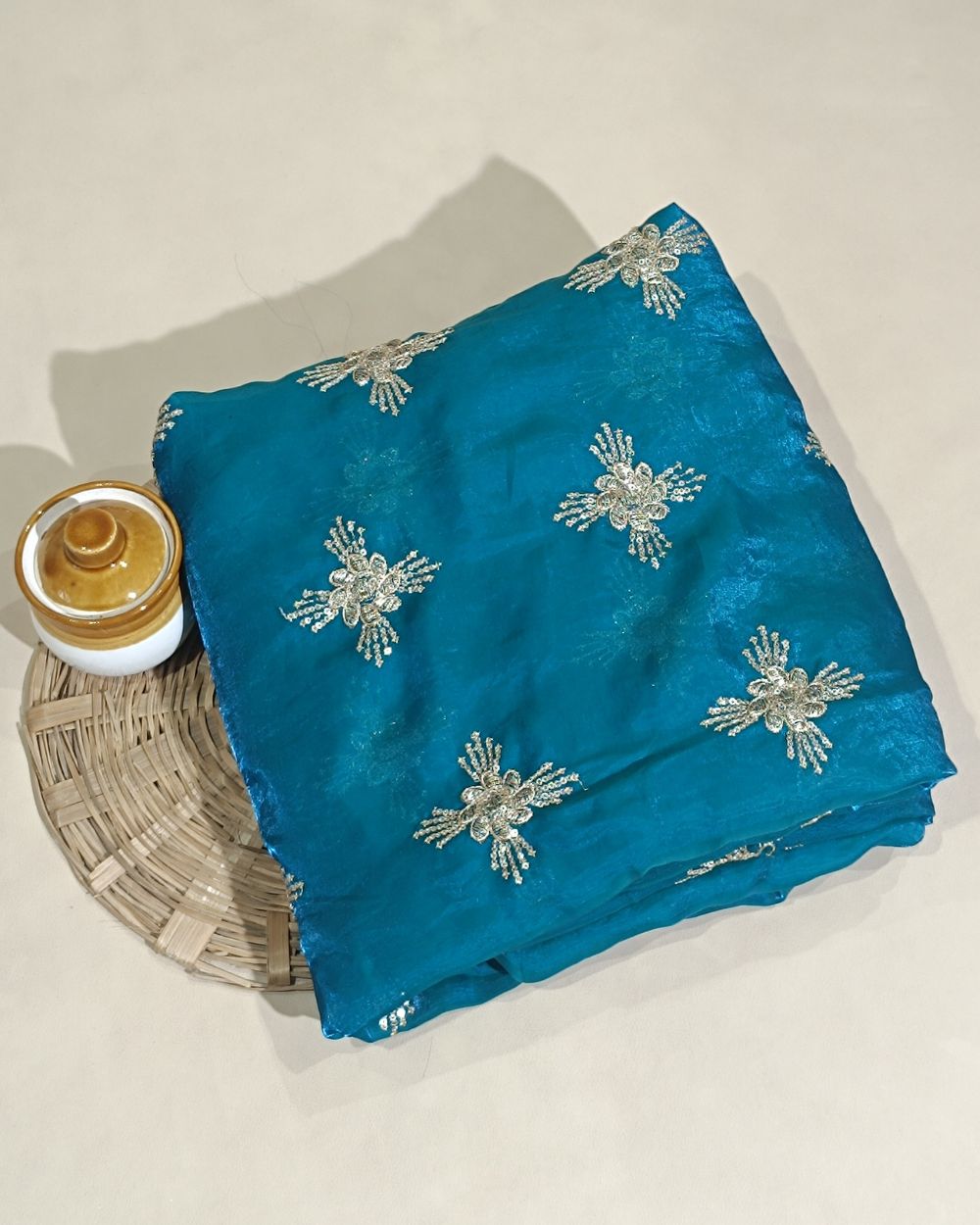 Space Silk Work Peacock Blue Colour 42 Inches Width