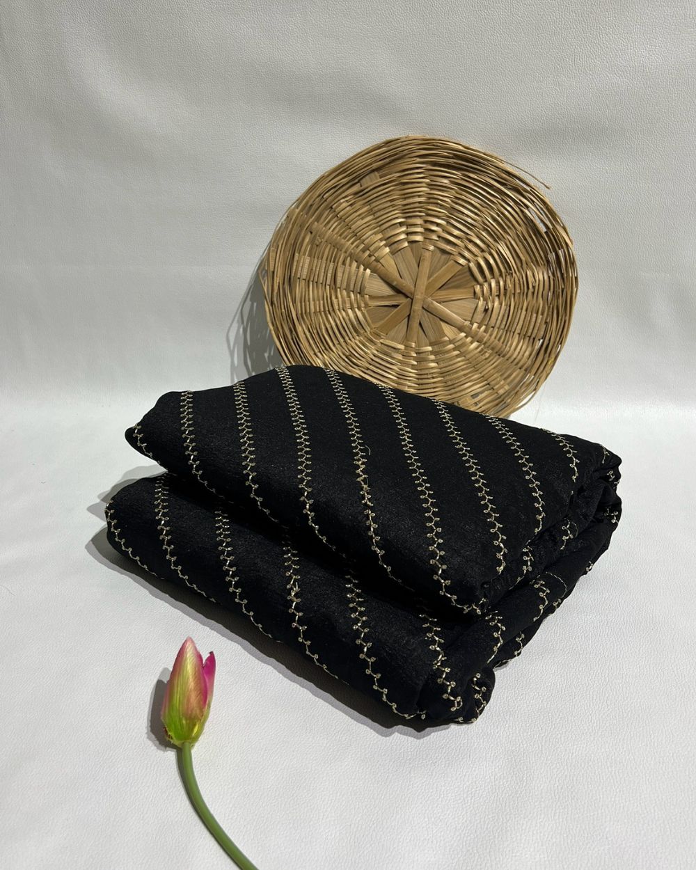 Vichitra Silk Work Black Colour 44 Inches Width
