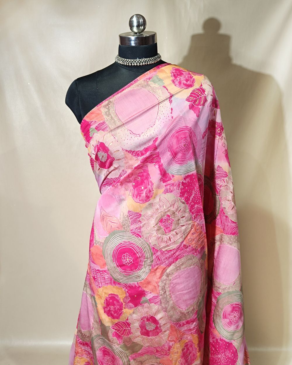 Printed Muslin (Foil) Pink Colour 42 Inches Width