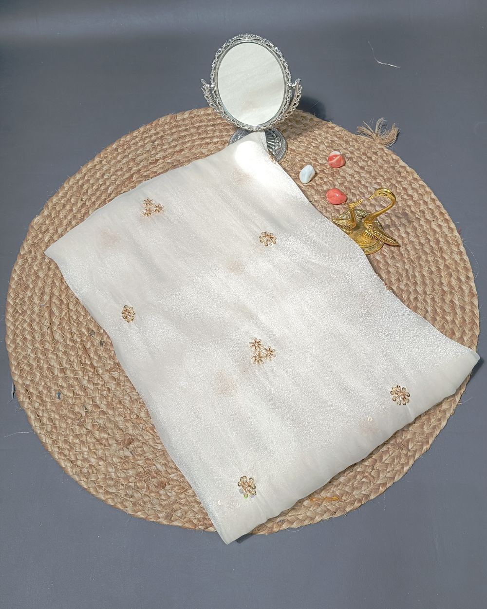 Shimmer Silk Work Off White Colour 44 Inches Width