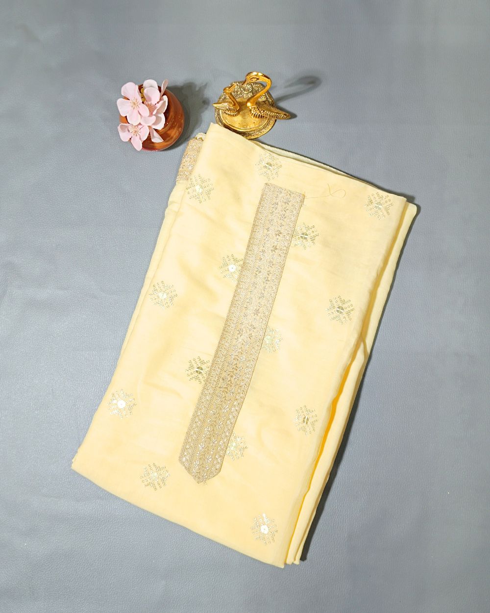 Cambri Cotton Work Unstitched Top Pattern Lemon Yellow Colour 48 Inches Width