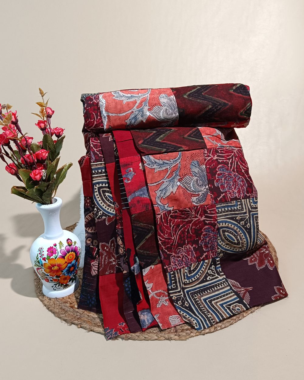 Printed Cotton  Patchwork Quilt Maroon Colour 42 Inches Width