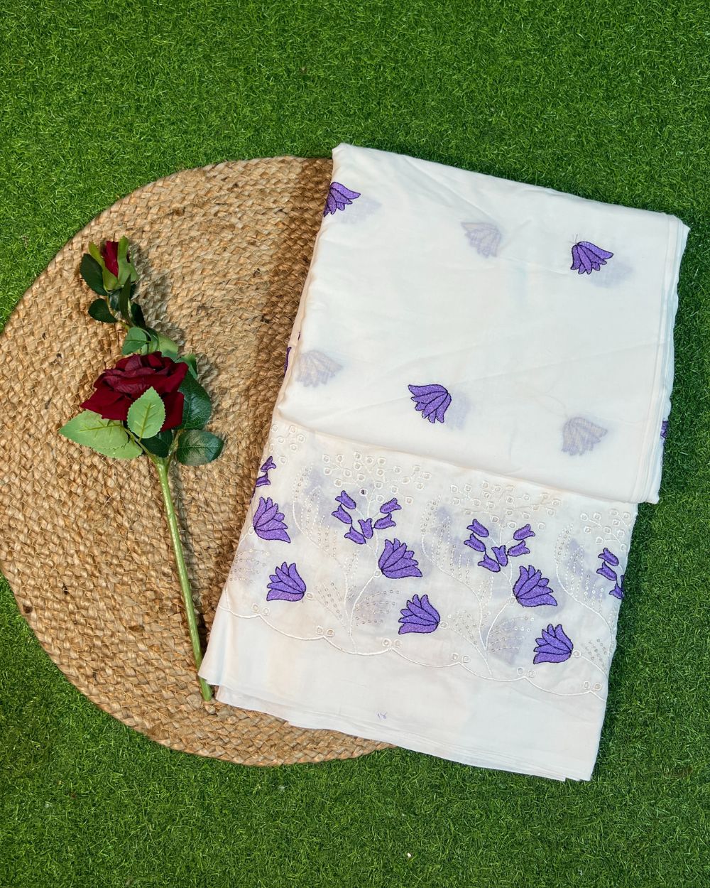 Cotton Work with Border White Colour 44 Inches Width