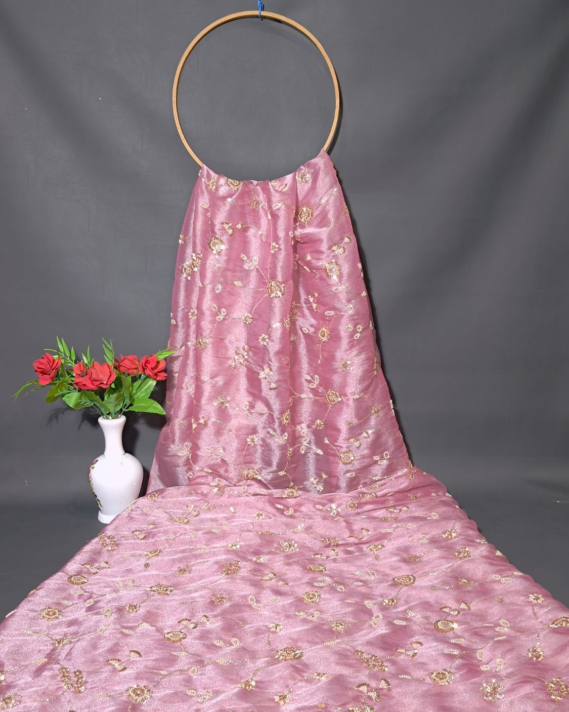 Shimmer Silk Work Blush Pink Colour 42 Inches Width