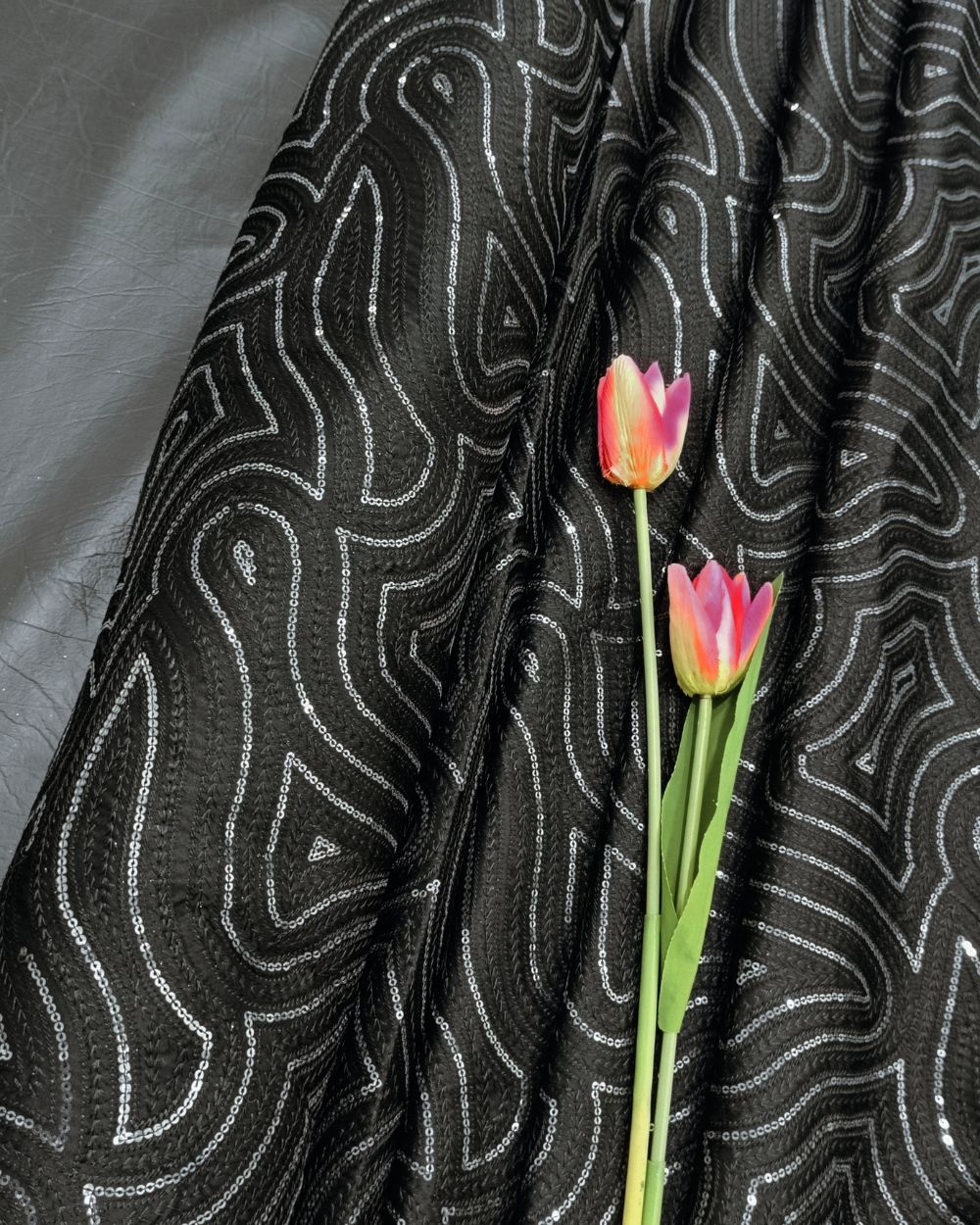 Malai Silk Work Black Colour 42 Inches Width