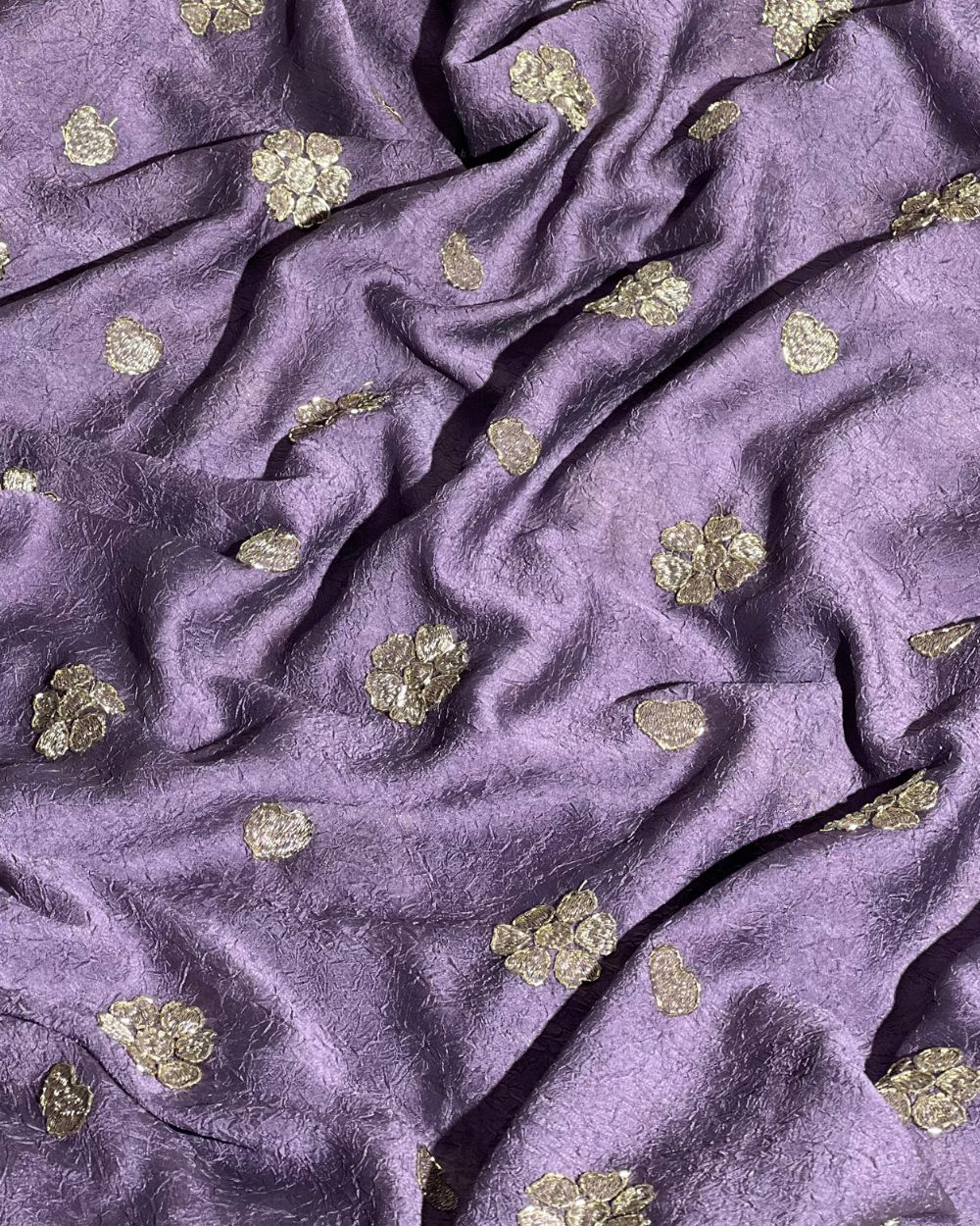 Rangoli Crush Silk Work Pastel Grape Colour 42 Inches Width