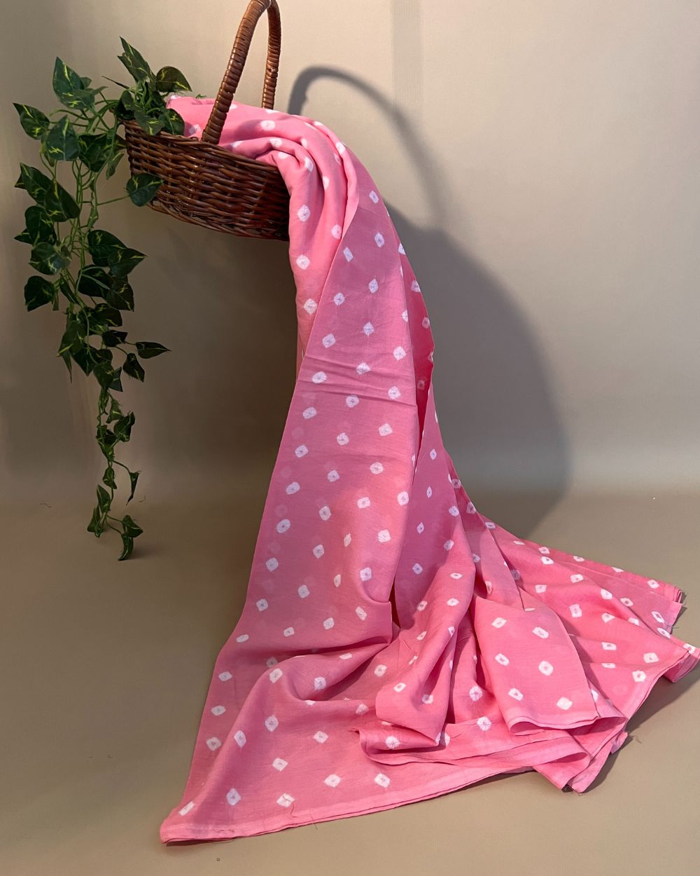 Pure Soft Cotton Bandhani Print Blush Pink Colour 44 Inches Width
