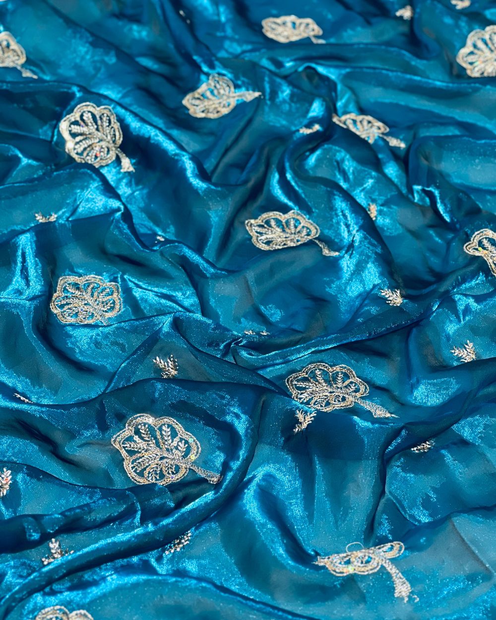 Space Silk Work Peacock Blue Colour 46 Inches Width
