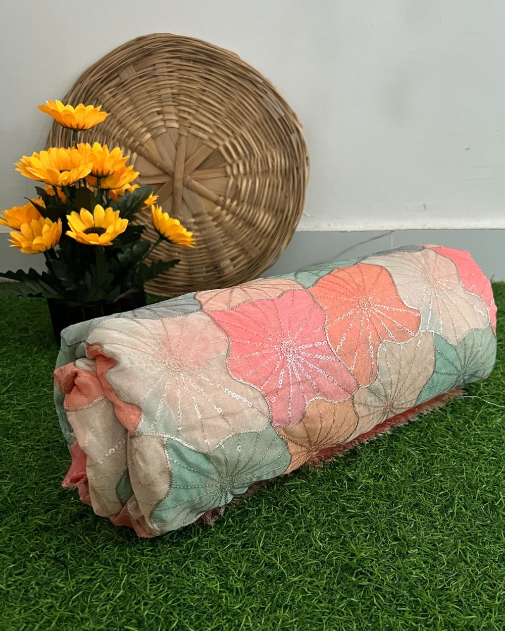 Position Print with Sequin Embroidery on Premium Organza Multicolor 42 Inches Width