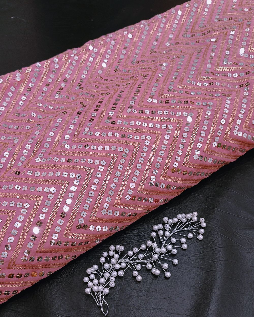 Georgette Work Peach Pink Colour 45 Inches Width