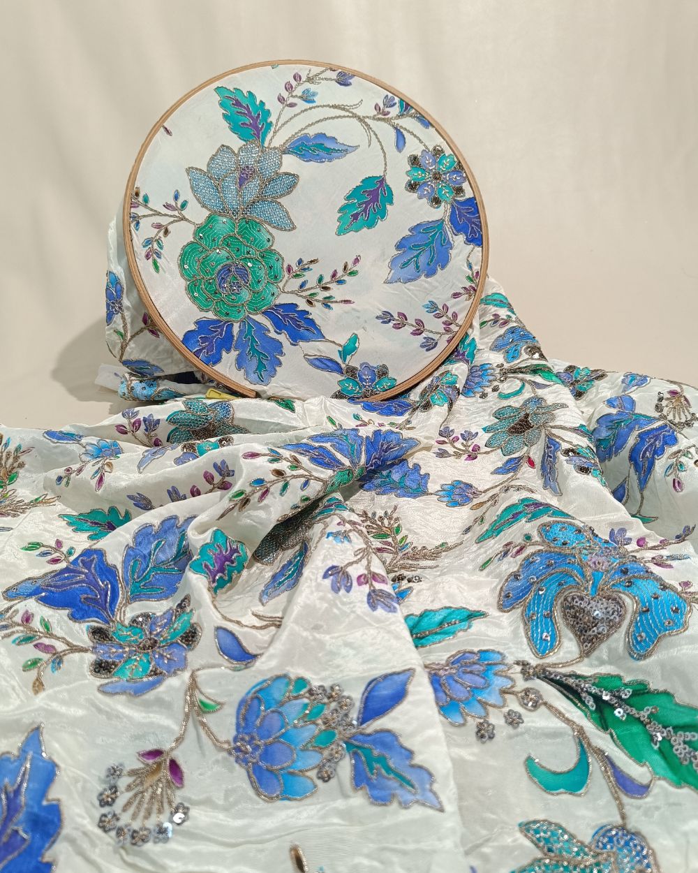 Natural Crepe Work Cream Colour 44 Inches Width