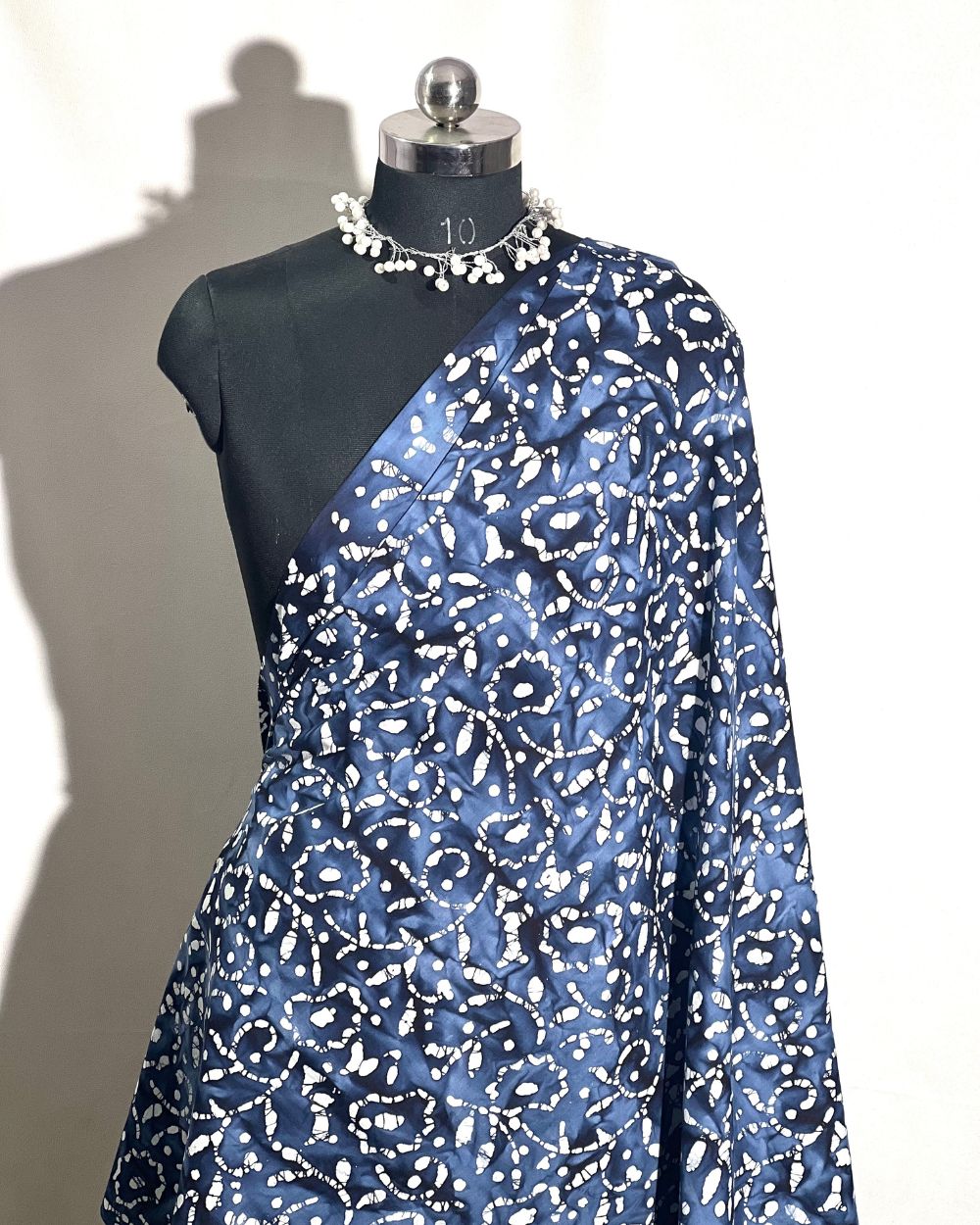 Cotton Hand Blocked Wax Batik Print Navy Blue Colour 46 Inches Width