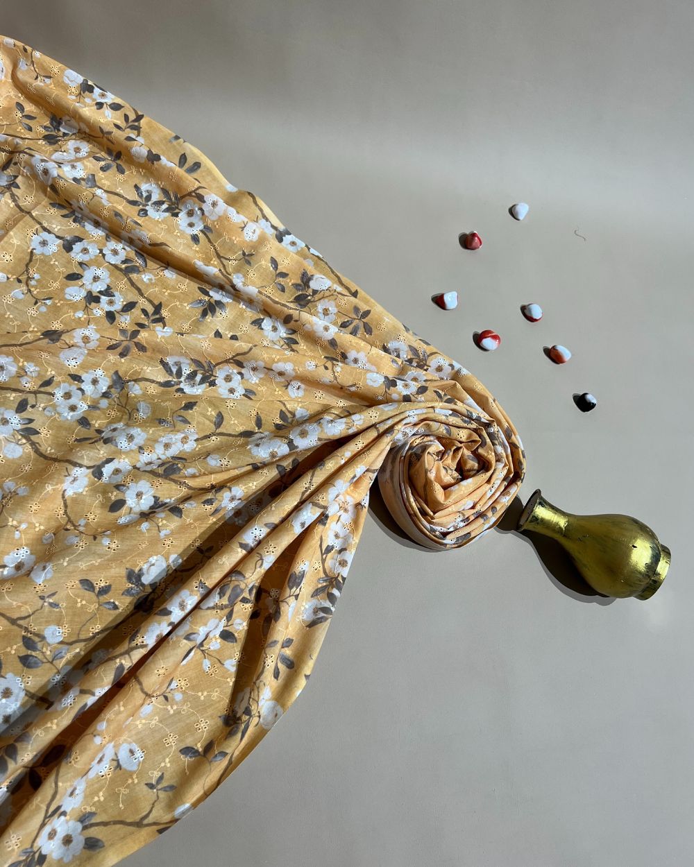 Printed Hakoba Cotton Mustard Yellow Colour 42 Inches Width
