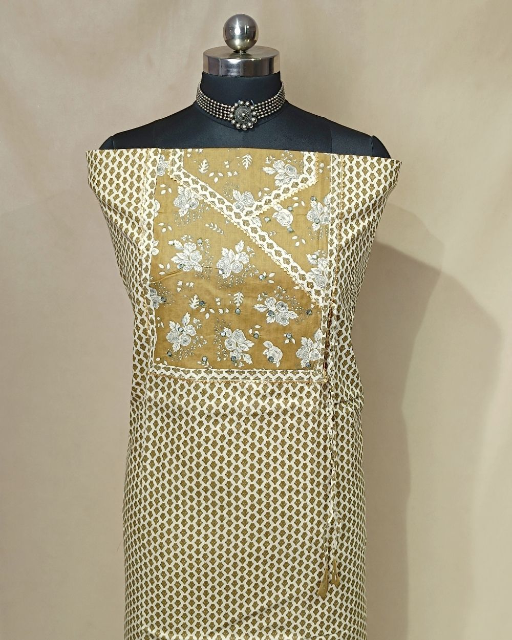 Printed Cotton Unstitched Top Pattern Dusty Mehendi Green Colour 44 Inches Width