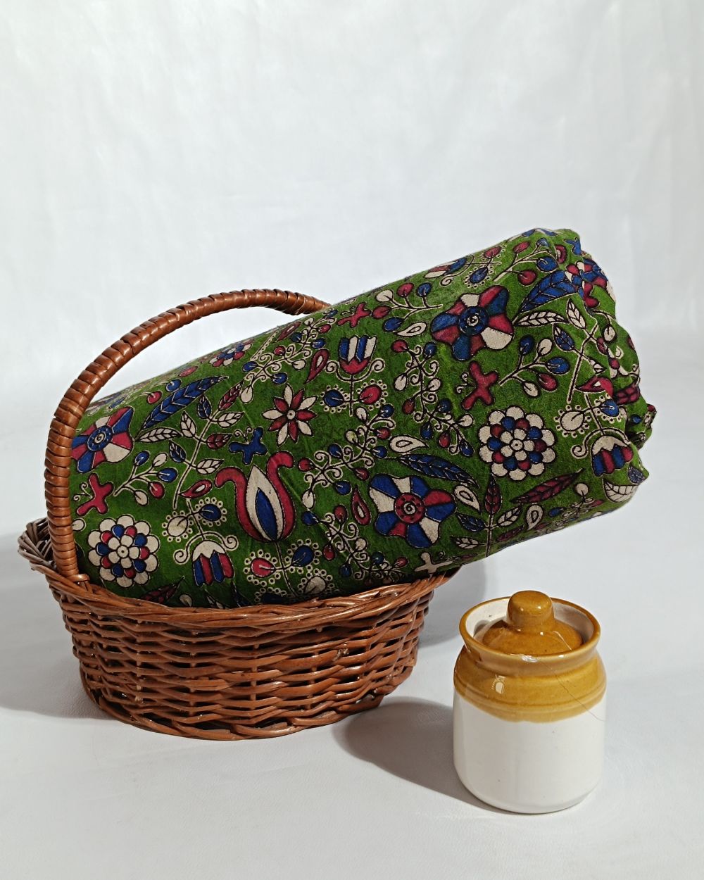 Hand Block Printed Cotton Kalamkari Green Colour 44 Inches Width