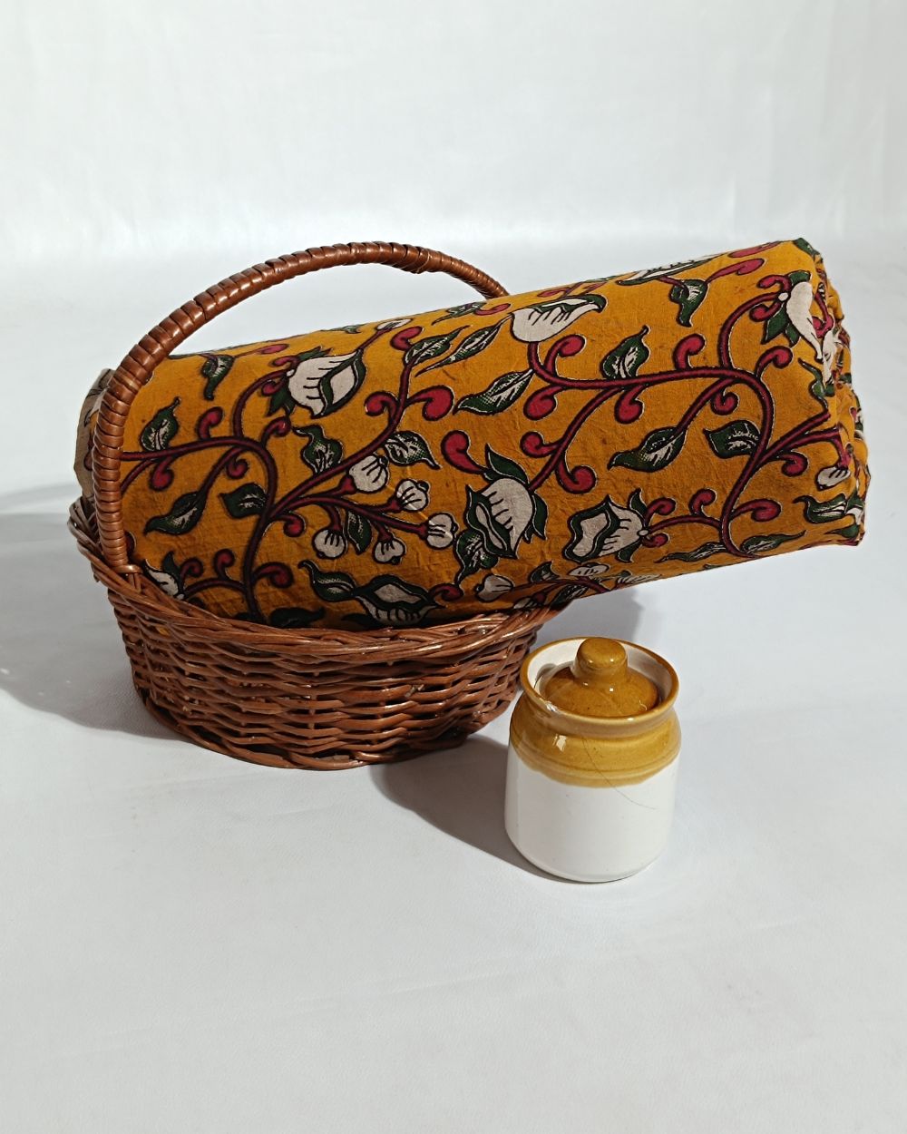 Hand Block Printed Cotton Kalamkari Yellow Colour 44 Inches Width