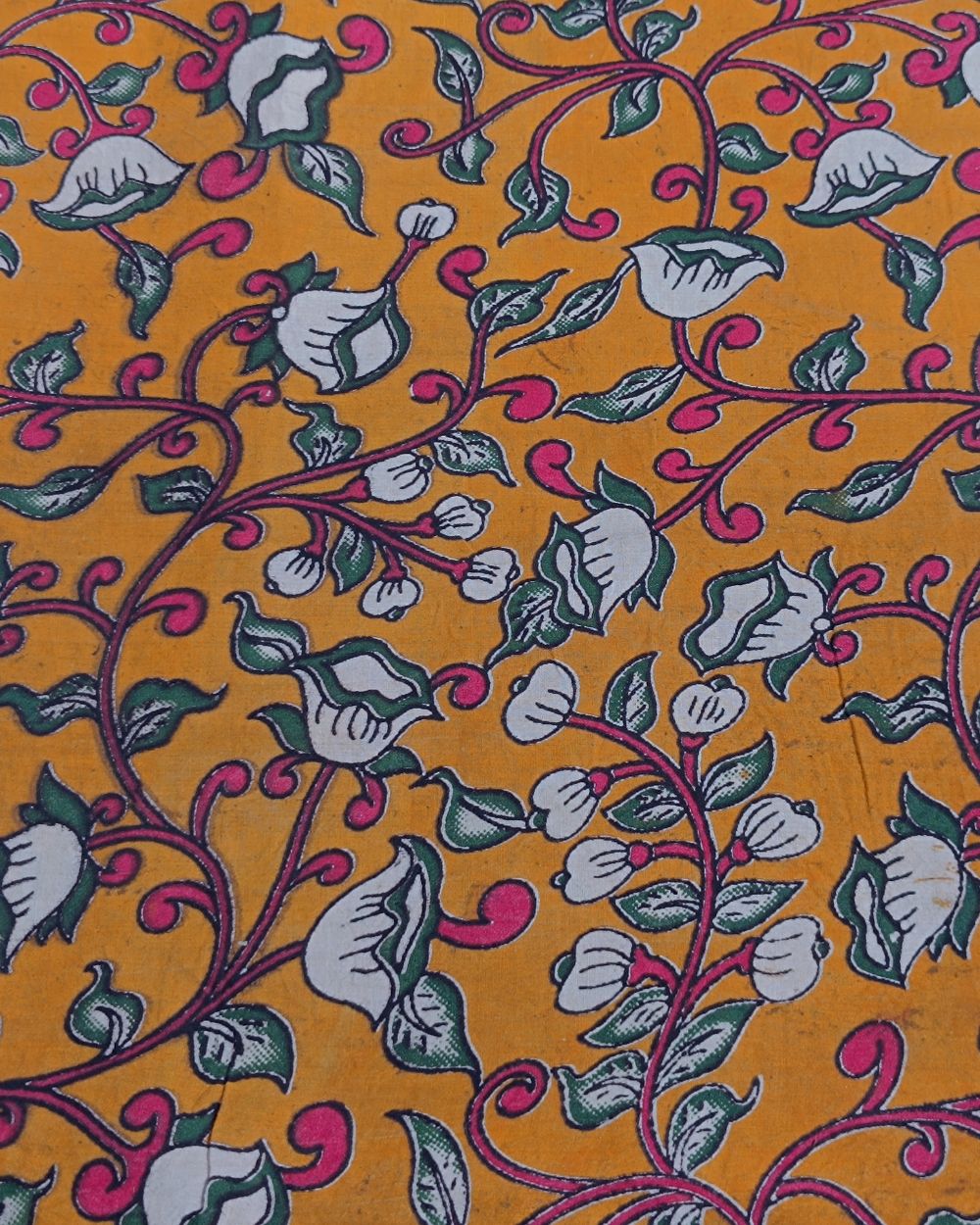 Hand Block Printed Cotton Kalamkari Yellow Colour 44 Inches Width