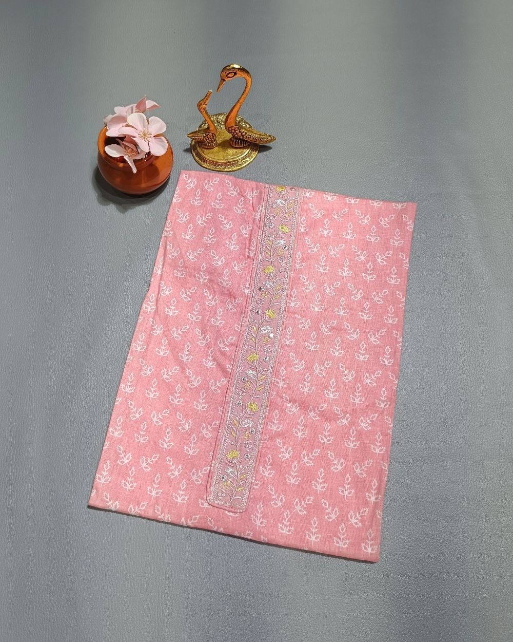 Printed Cotton Unstitched Top Pattern Light Peach Colour 44 Inches Width