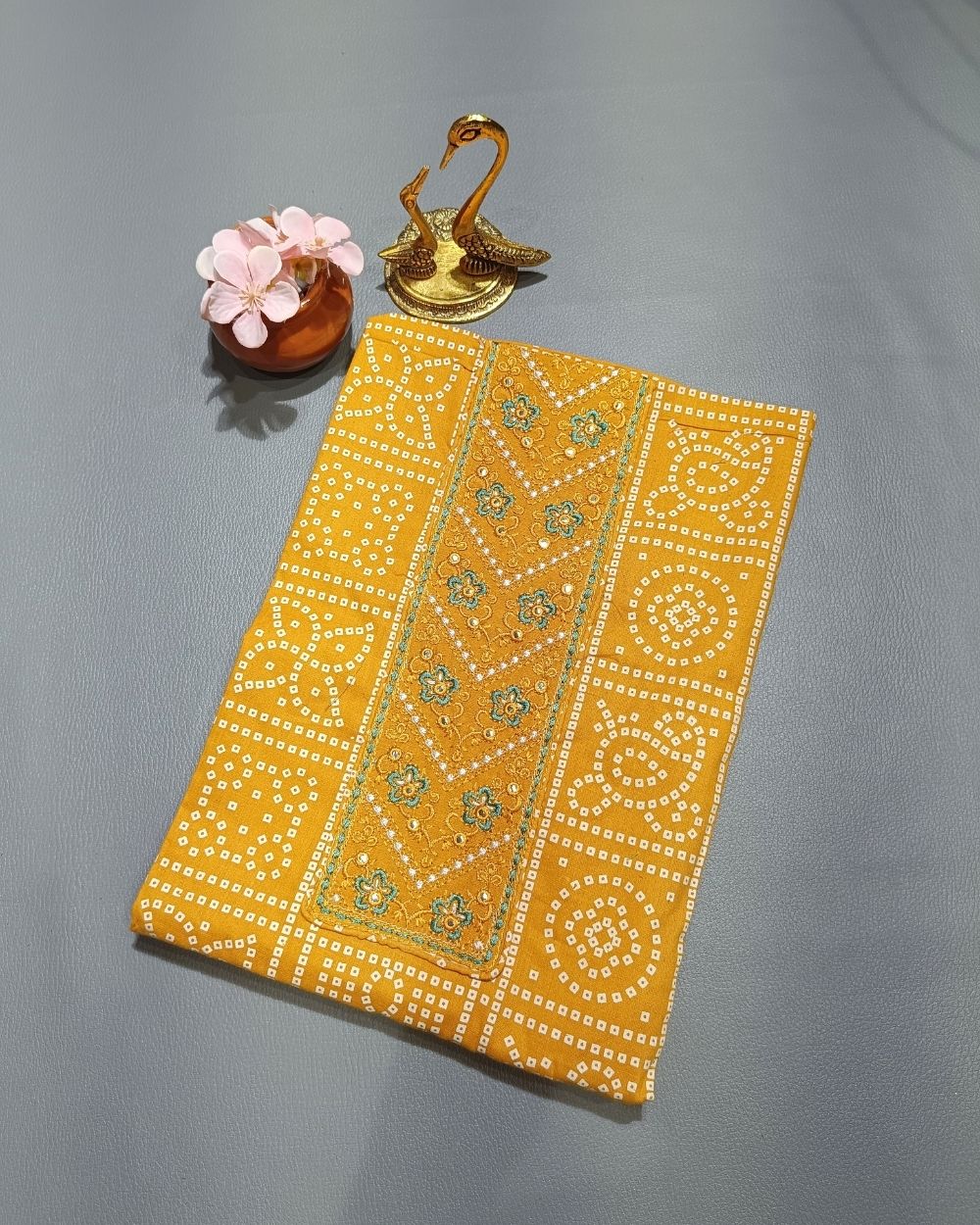 Printed Cotton Unstitched Top Pattern Mustard Yellow Colour 44 Inches Width