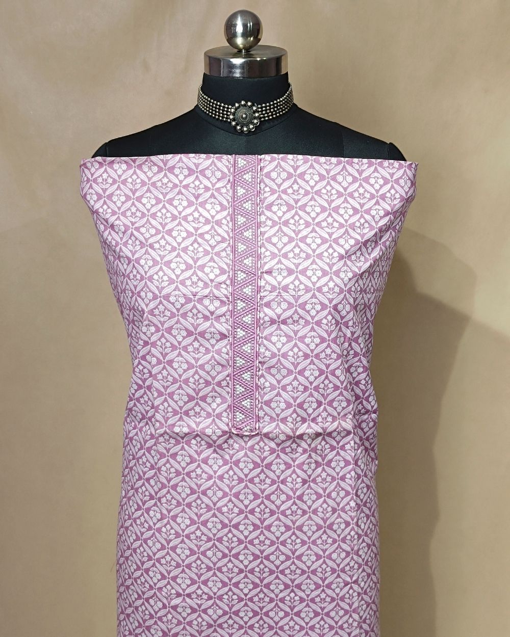 Printed Cotton Unstitched Top Pattern Lavender Colour 44 Inches Width